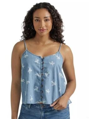 Wrangler Women's Button Front Cowgirl Bronco Rider Denim Cami NWT, Size XXL